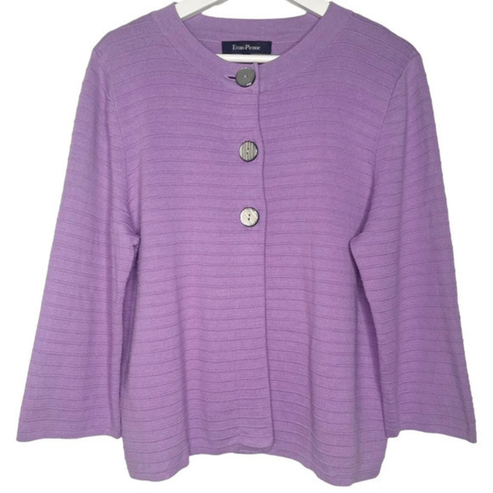 Evan‎ Picone Lilac Cotton Cardigan Sweater Size XL